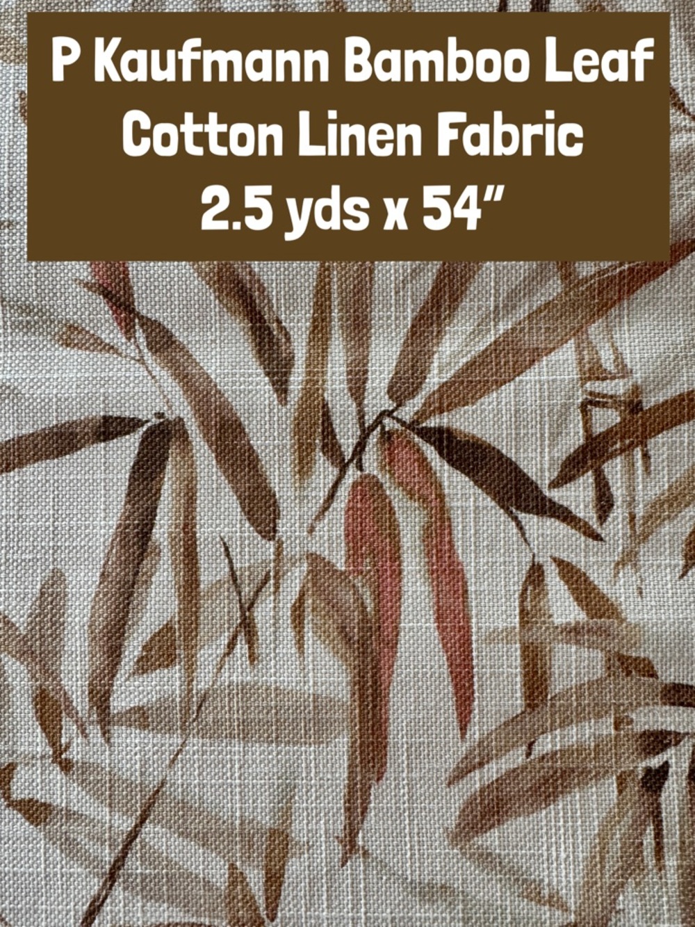 P Kaufmann Bamboo Leaf Printed Cotton Linen Drapery Fabric Sand (2.5 Yds x 54”)